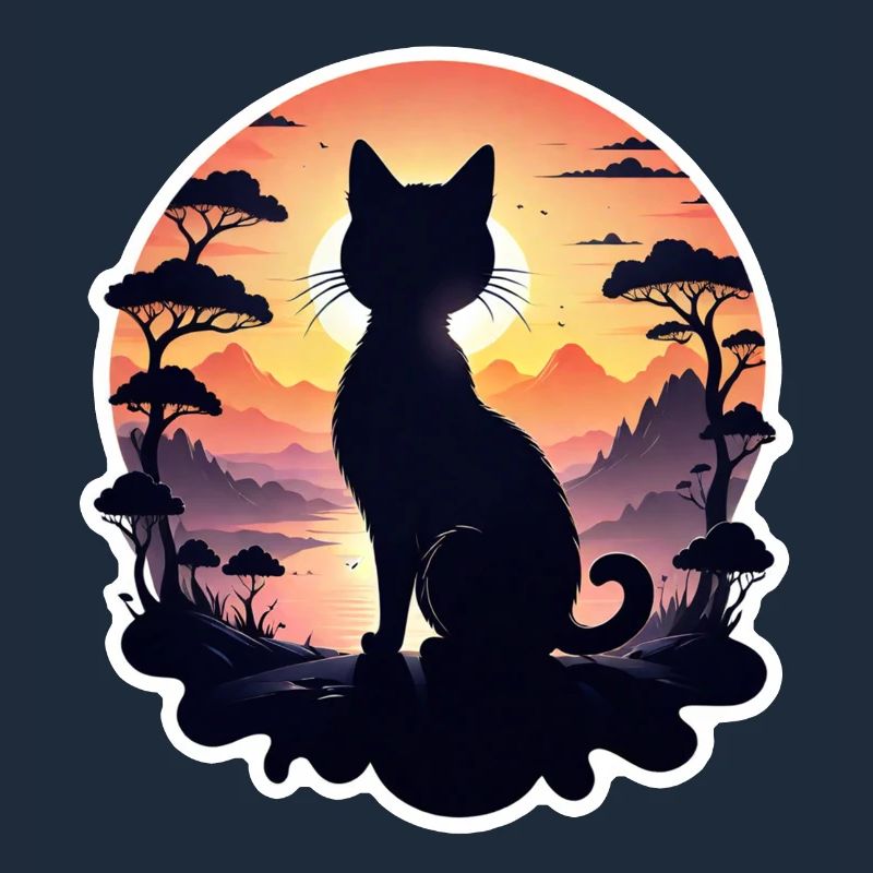chat paysage et coucher de soleil