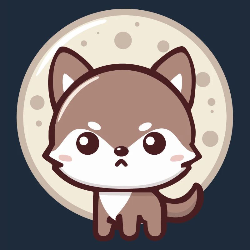 lunaire : Loup Chibi avec pleine lune