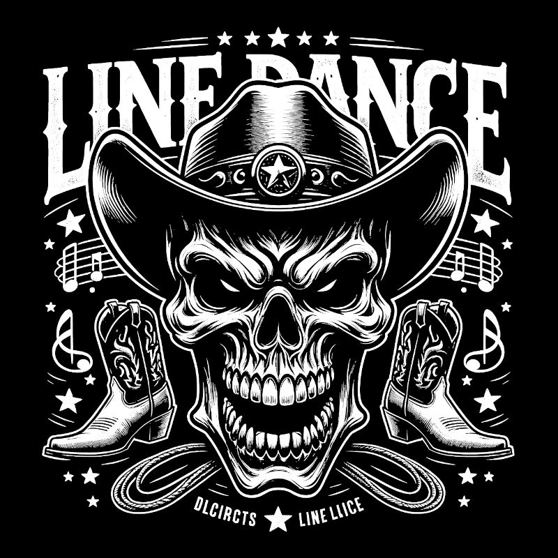 Line Dance Skull with Stetson and Boots and Lasso
