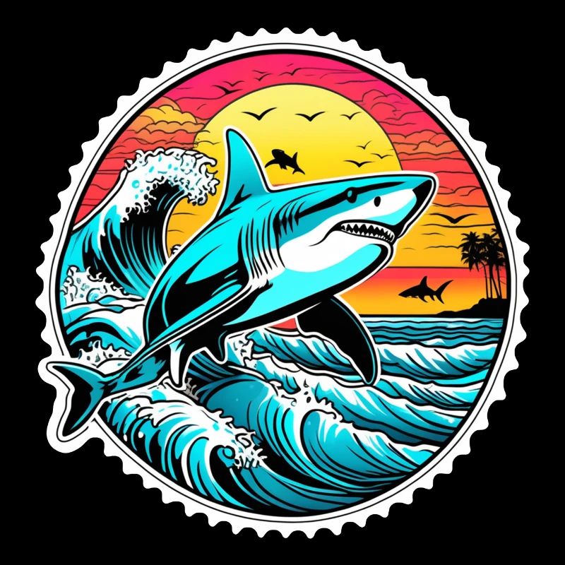 requin et coucher de soleil