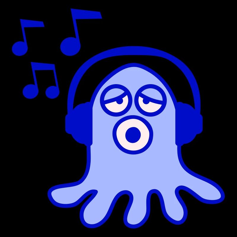 Cute octopus octopus octopus squid listening to loud music