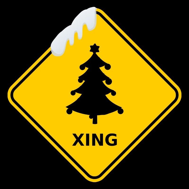 Game crossing "Christmas tree" with snowcap