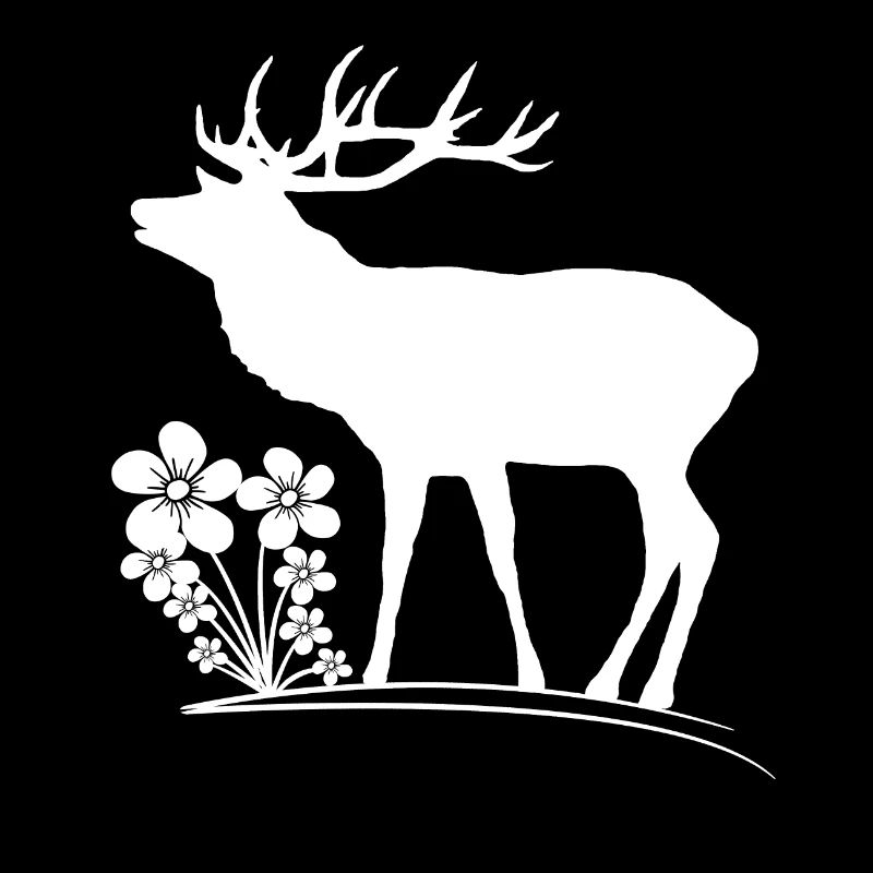 wilder Hirsch mit Blumen, Tiere, Reh, Hirsche