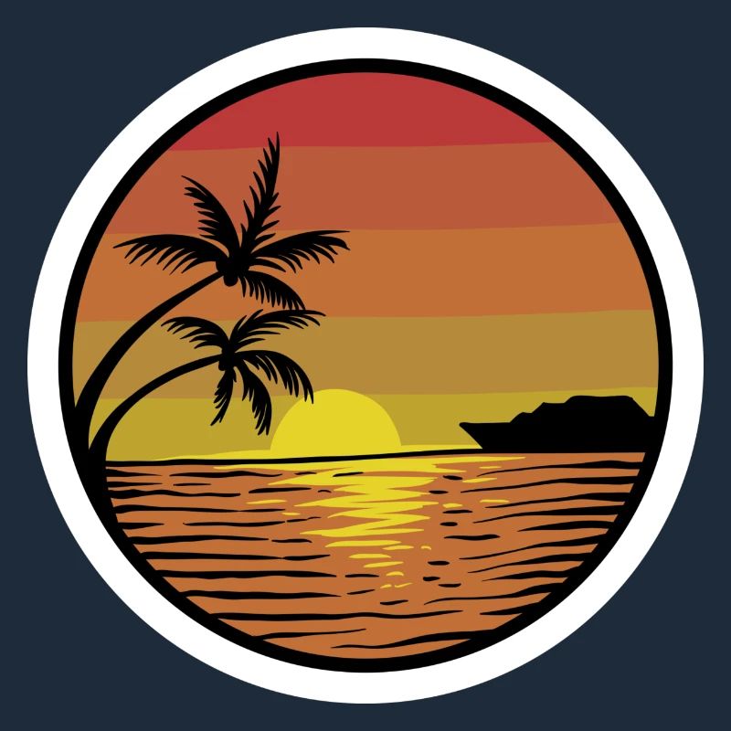 Beach Sunset Retro Sticker Golden
