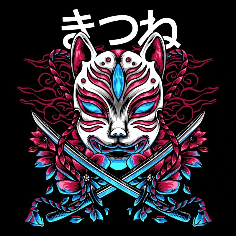 Japanischer Dämon Katzenstil Mit Katana Schwertern
