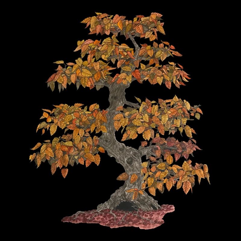 Bonsai deciduous tree with red leaves