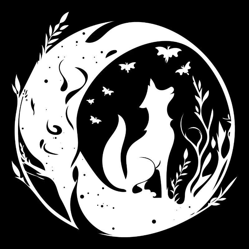 Pretty Cute Tattoo Style Fox in the Moon