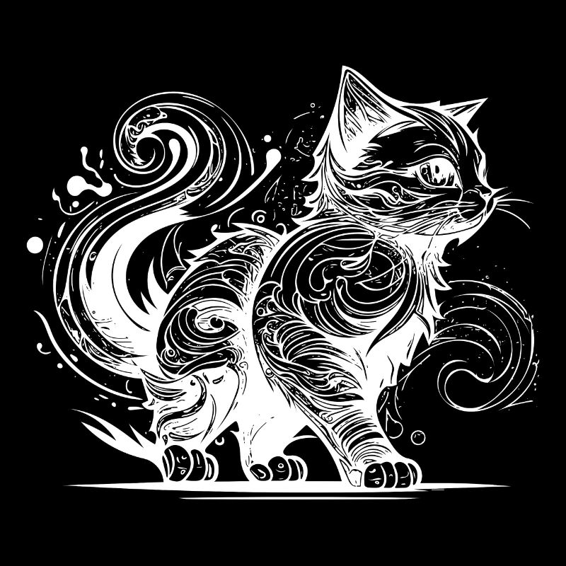 Cute cat in tattoo style