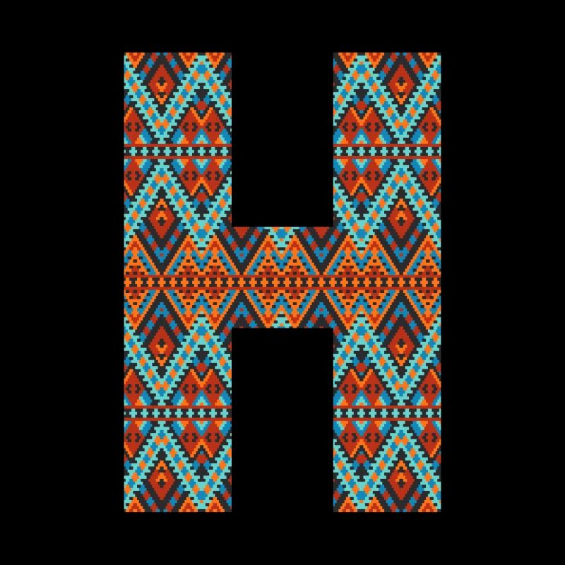 Lettre H- design boho, monogramme coloré