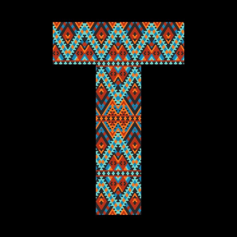 Buchstabe T-Boho-Design, buntes Monogramm