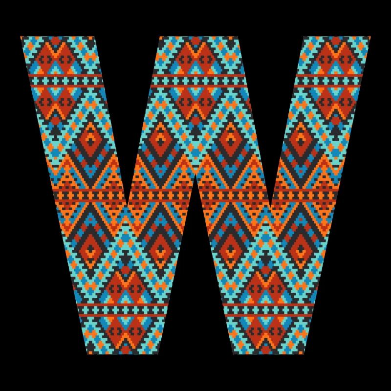Buchstabe W- Boho-Design, Buntes Monogramm