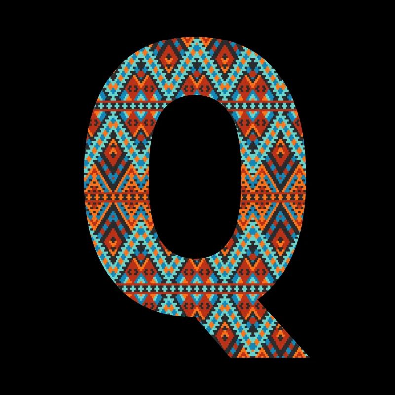 Buchstabe Q - Boho-Design, buntes Monogramm