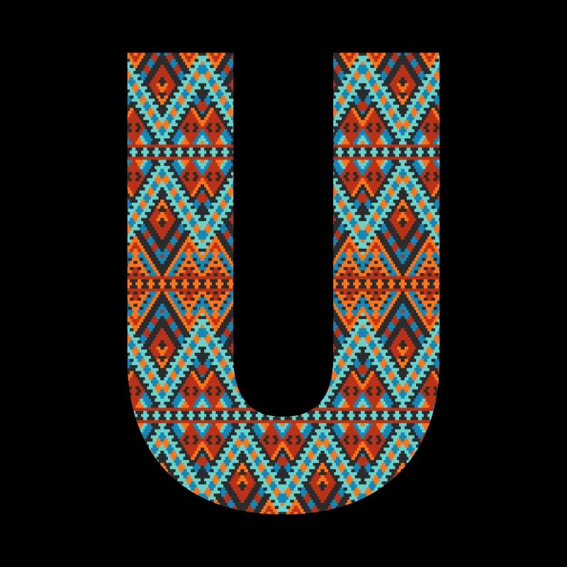 Buchstabe U-Boho-Design, Buntes Monogramm