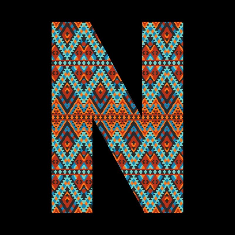 Buchstabe N- Boho-Design, buntes Monogramm