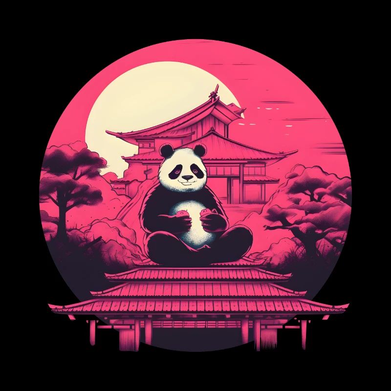 Synthwave eating Panda Japan Sunset