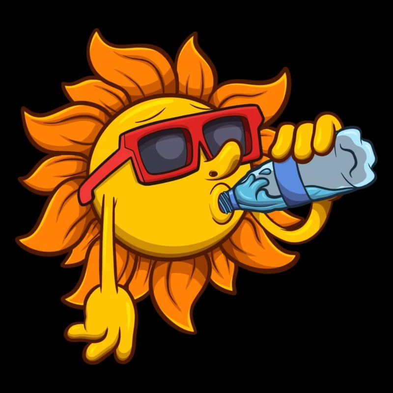 Cool Sun Character Drinking Water