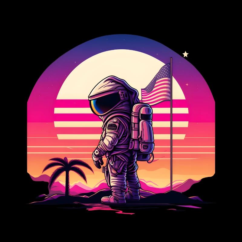 Synthwave Astronaut Space Sunset