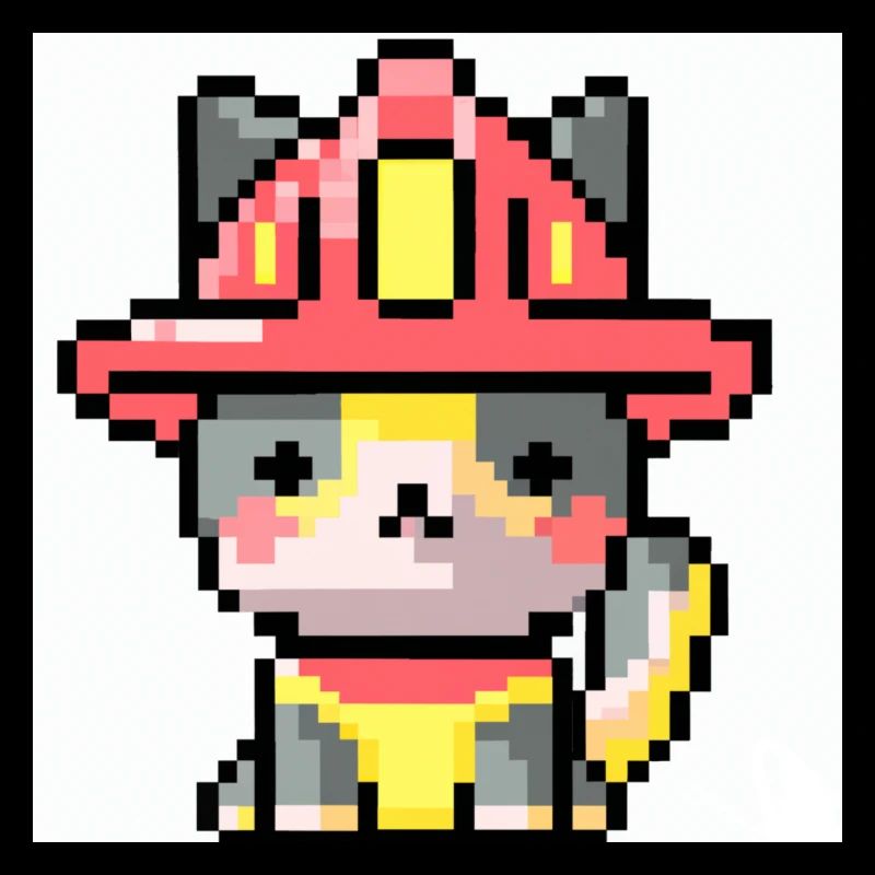 Cat Firefighter, Uniform, Pixel Art