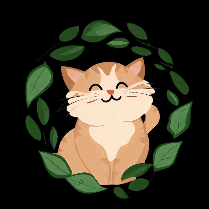 Chat dans un cercle de feuilles. Illustration de conte de fées