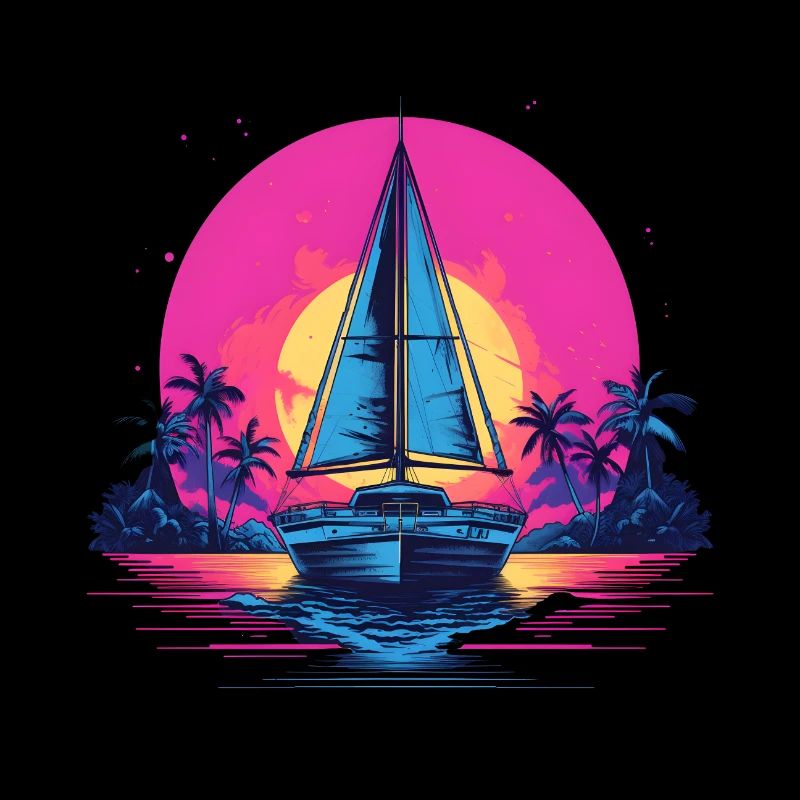 Synthwave Yacht coucher de soleil