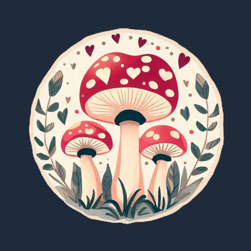 Mushrooms toadstools in magic hearts
