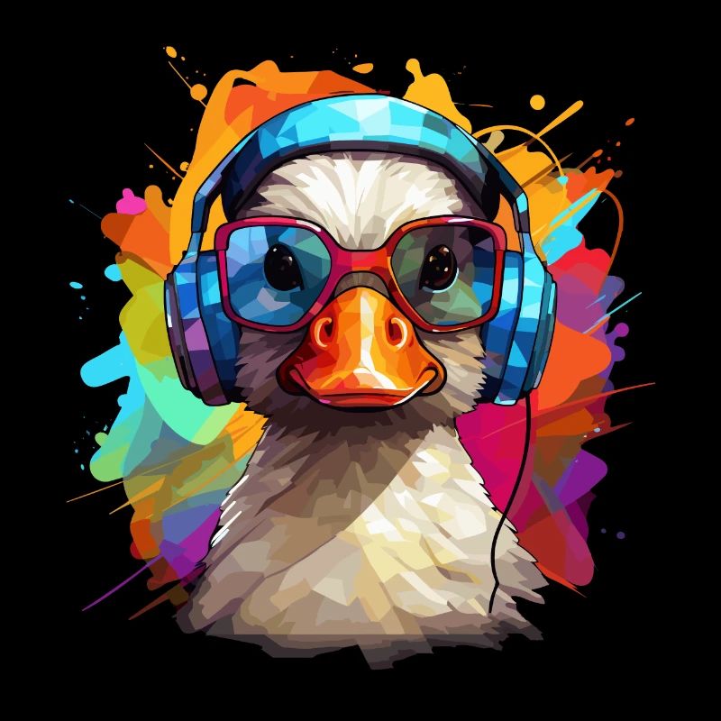 Funky Ente mit Kopfhörern und Brille