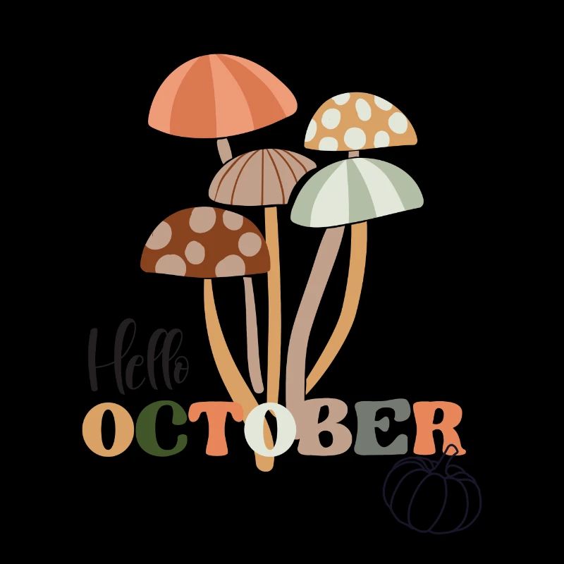 Hello October Autumn Fall Retro Mushroom Aesthetic