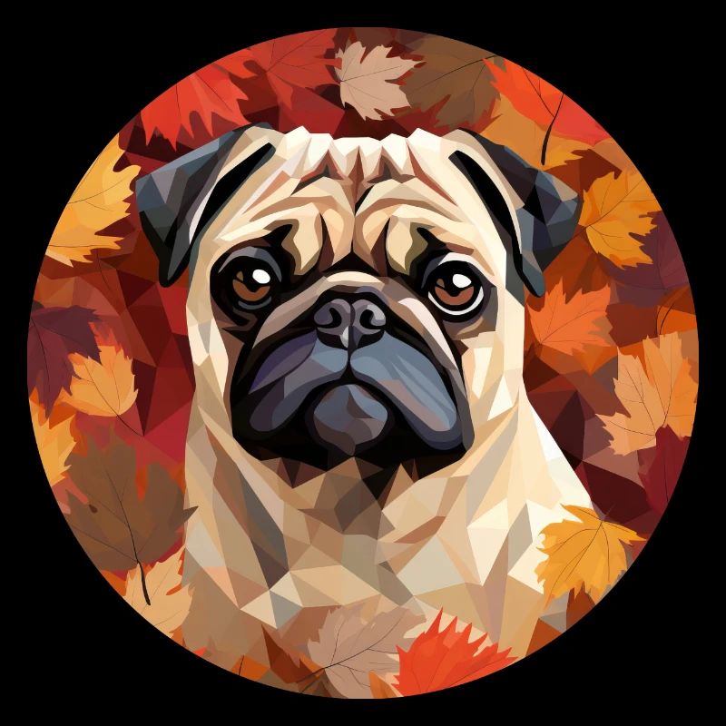 Chien carlin de style polygonal avec un design de feuillage d’automne