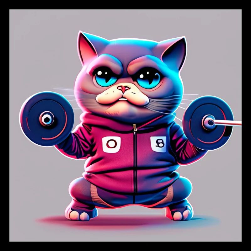 mignon drôle chat illustration lifting weight workout