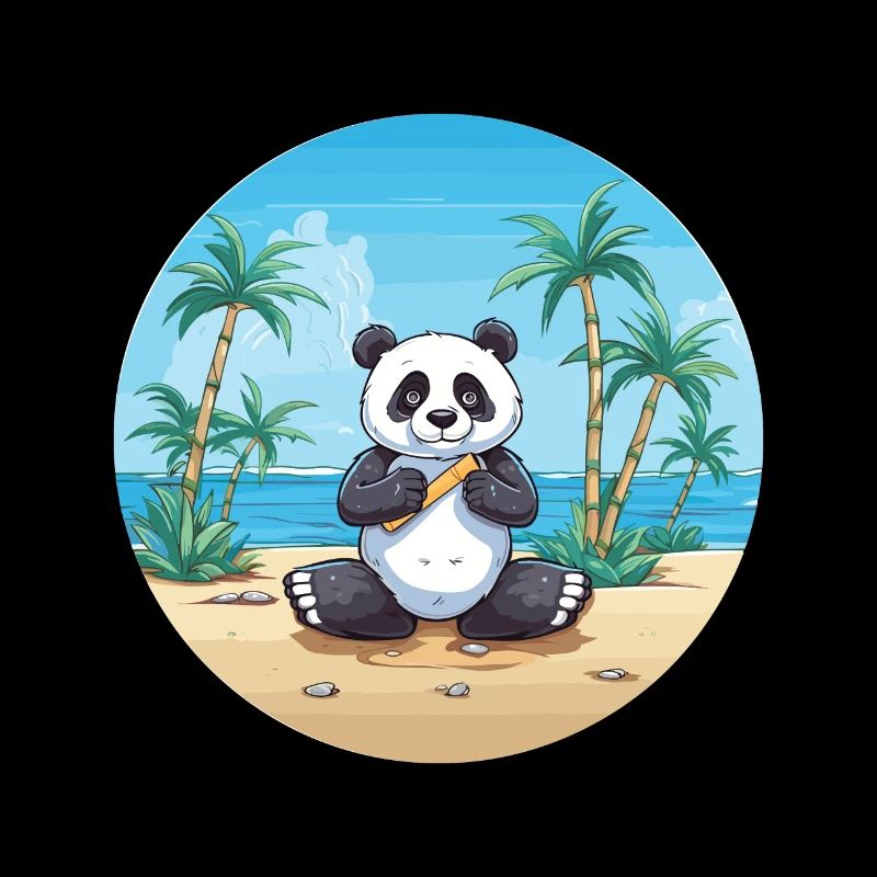 Panda Cartoon Yoga Beach Summer Illustration