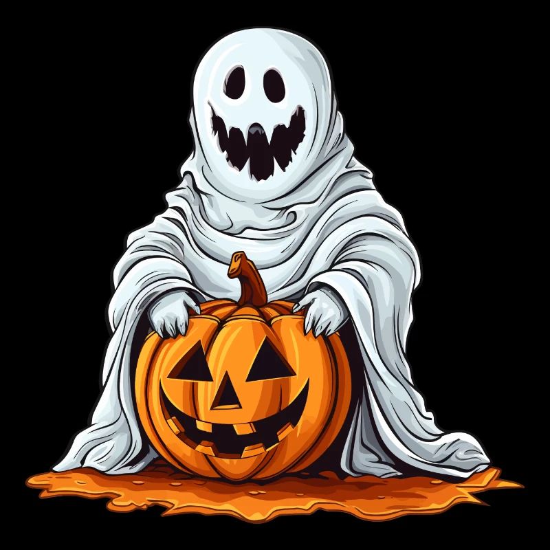 Funny Halloween pumpkin with cute ghost