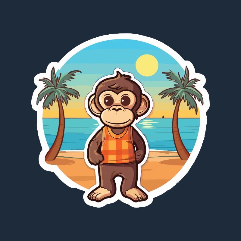 Monkey Funny Cartoon Kawaii Beach Illustration