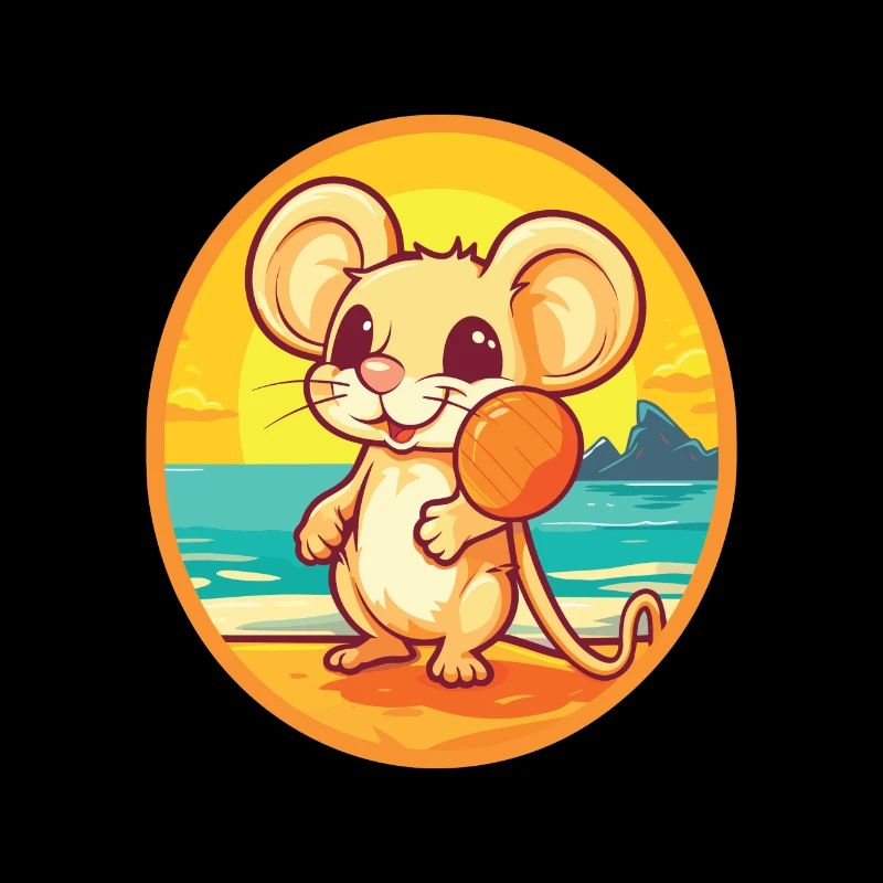 Mouse Funny Cartoon Kawaii Beach Illustration