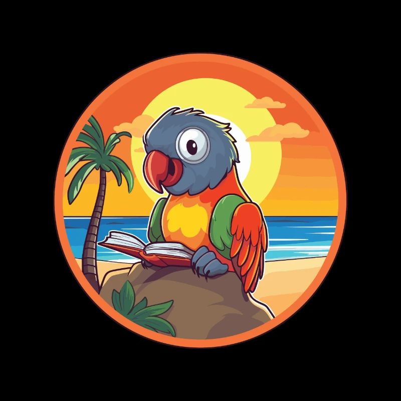 Parrot Cute Funny Cartoon Kawaii Book Beach