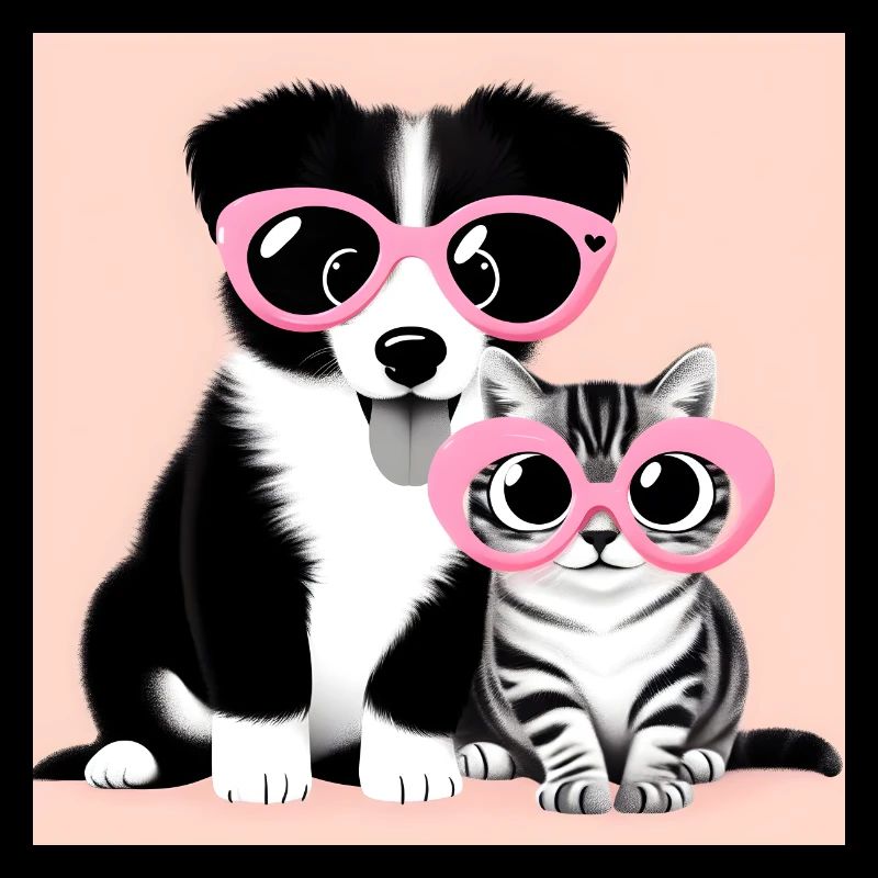 chat et chien dans des lunettes roses