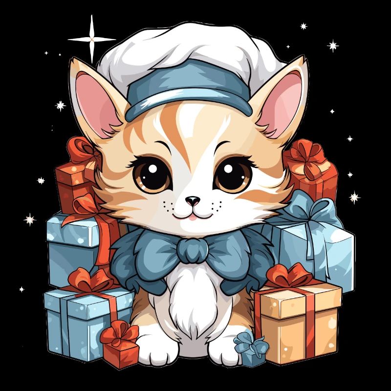 Design de Noël de chat - Style Kawaii