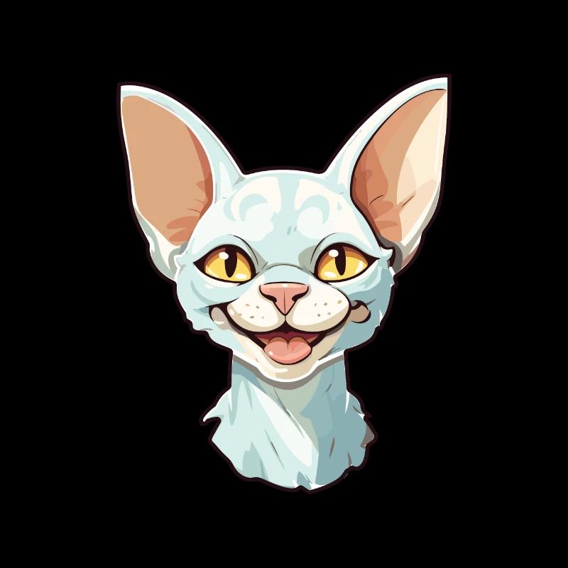 Devon Rex Cat Cartoon Watercolor Illustration