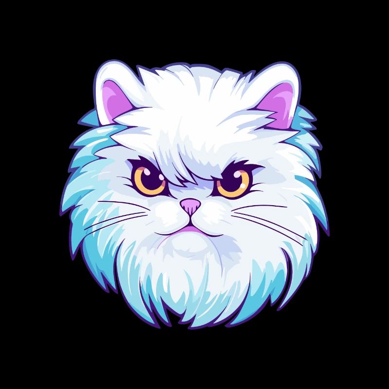 Chat persan à poil long blanc Dessin animé coloré Kawaii