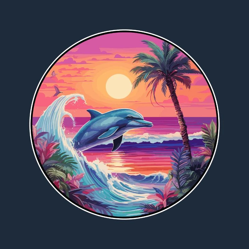 Dolphin Colorful Watercolor Cartoon Kawaii Animal