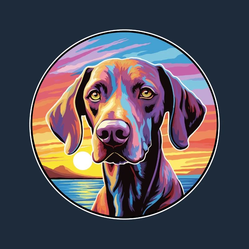 Ariege Pointer Dog Breed Colorful Cartoon Watercol