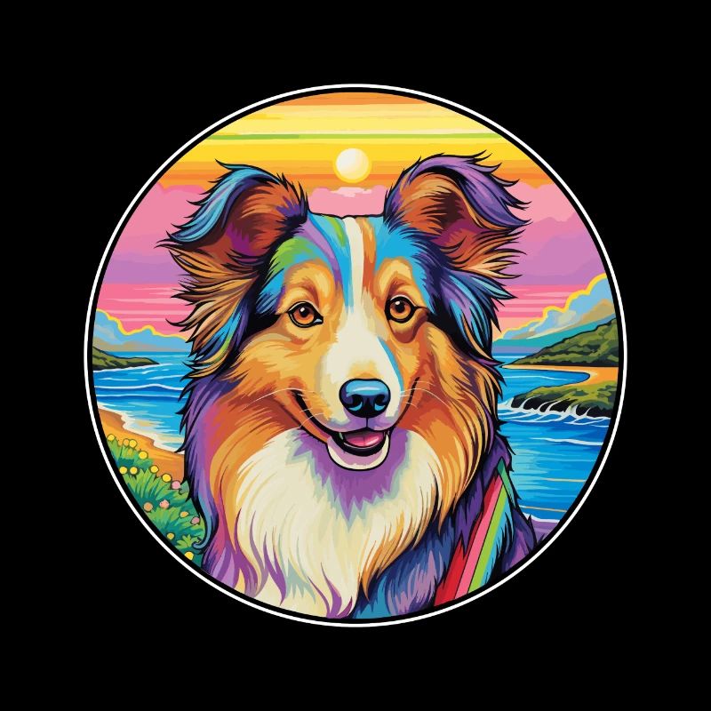 Sheltie Hunderasse Buntes Karikatur-Aquarell