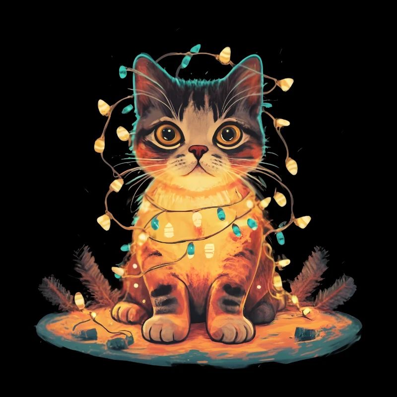 Katze mit Lichterkette