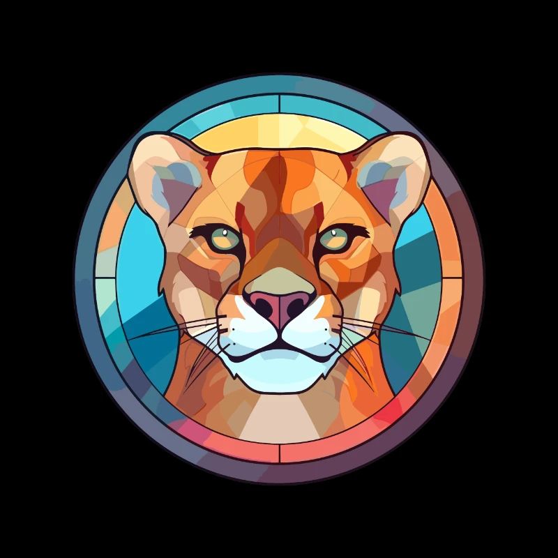 Cougar vitrail coloré dessin animé Kawaii Anima