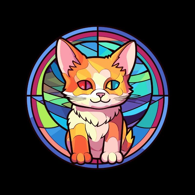 Chaton vitrail coloré dessin animé Kawaii Anima
