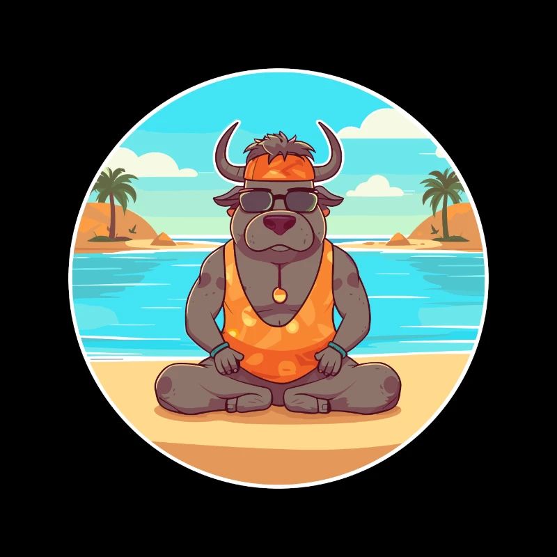 Bison-Karikatur Yoga Strand Sommer Illustration