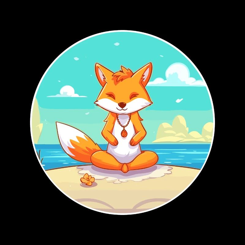 Fox Cartoon Yoga Beach Summer Illustration