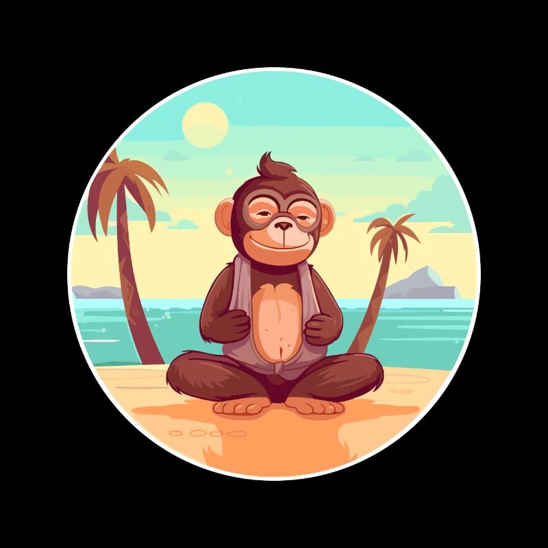Monkey Cartoon Yoga Beach Summer Illustration