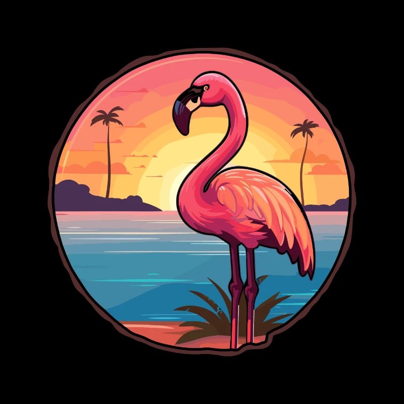 Flamingo Funny Cartoon Kawaii Beach Illustration