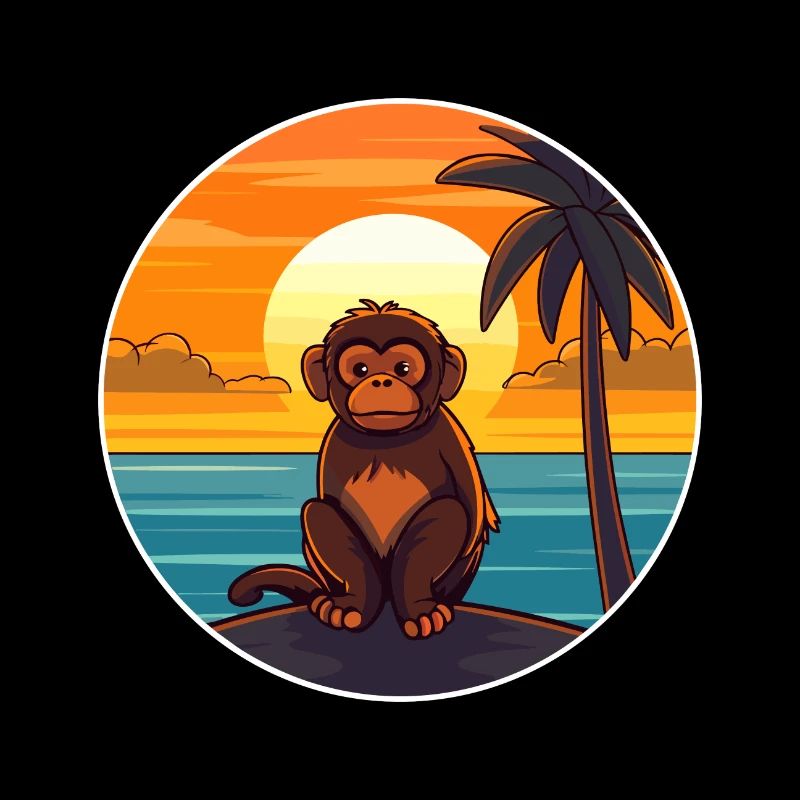 Monkey Funny Cartoon Kawaii Beach Illustration