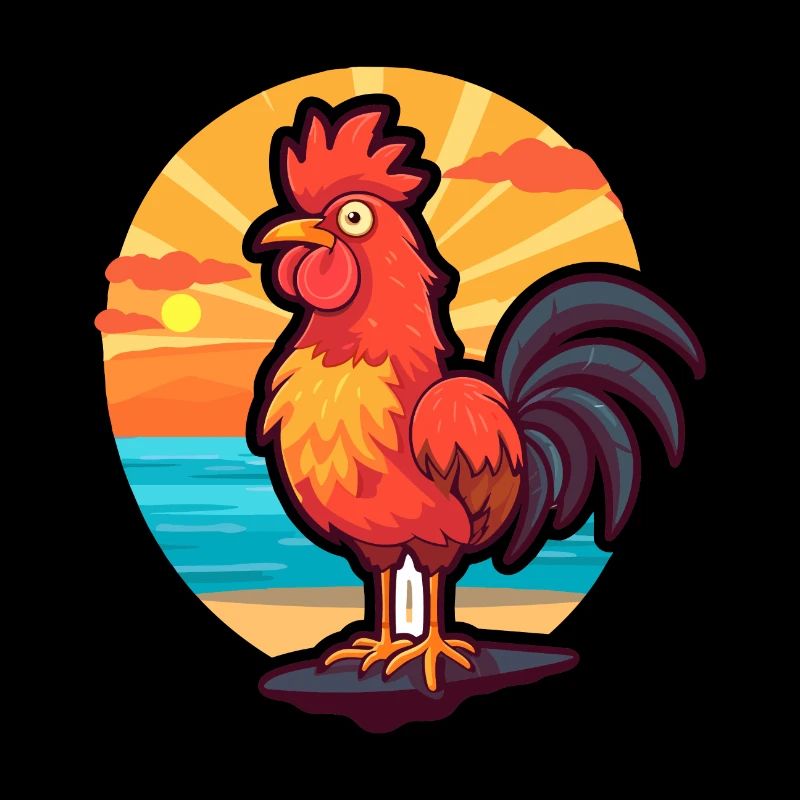 Coq drôle de dessin animé kawaii plage illustration